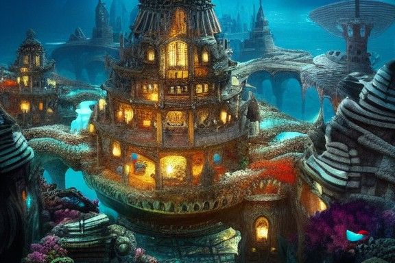Underwater Mermaid Village in Submerged City
