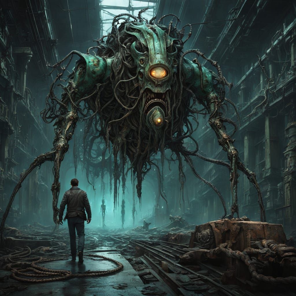 Biomechanical Abomination Rises from Industrial Hellscape