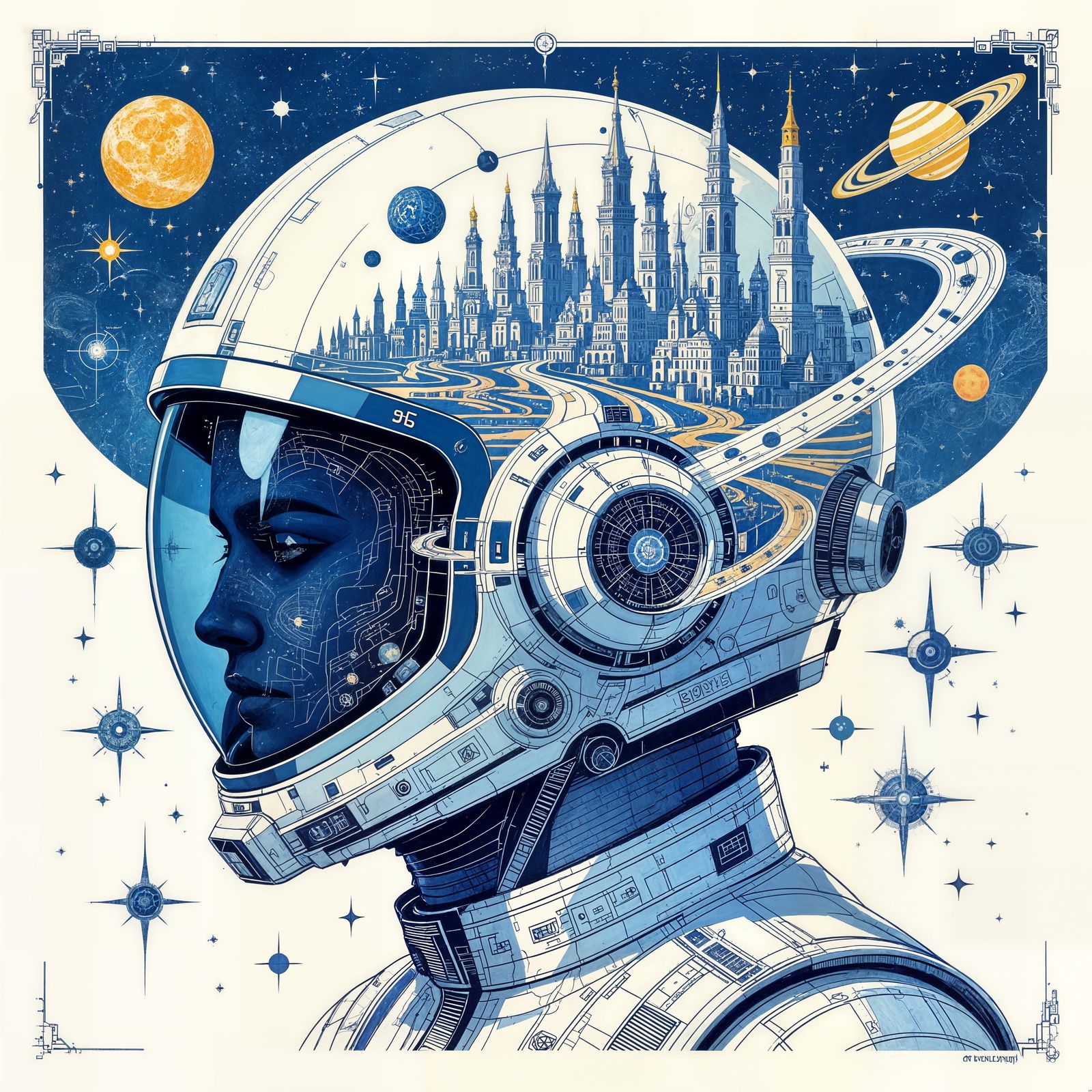 Ancient Spaceman Helmet Blueprint Connecting Realms