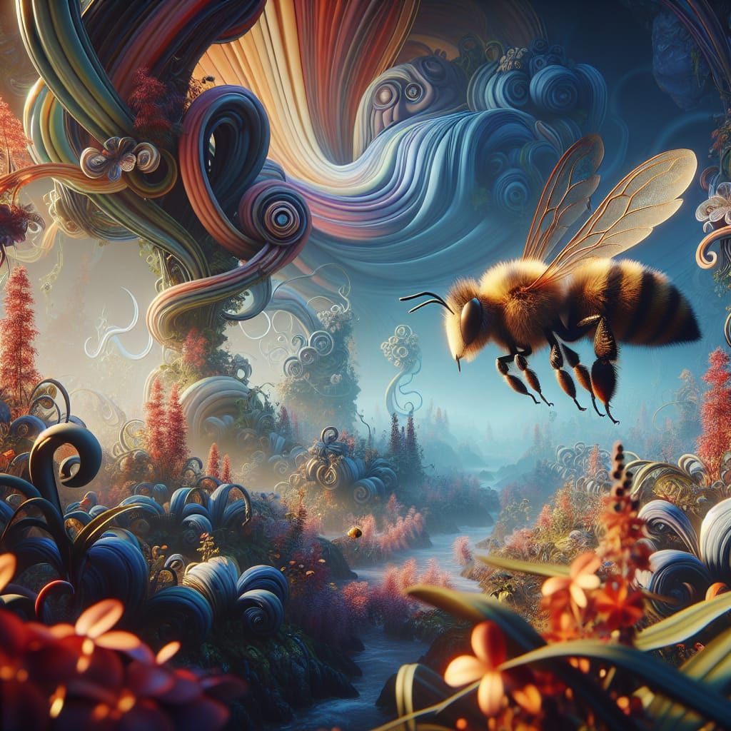 Detailed Bee in a Fantastical World
