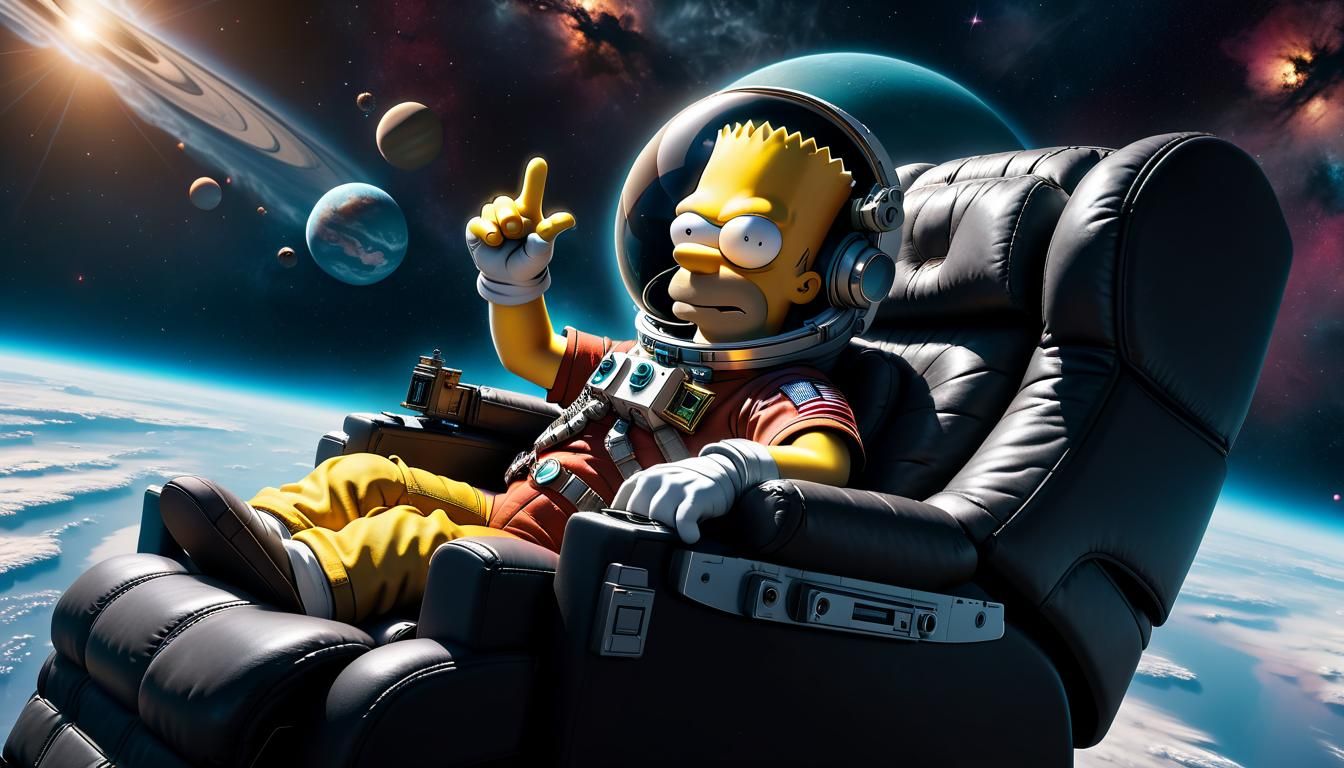Bart Simpson Astronaut in Recliner Flying Through Space