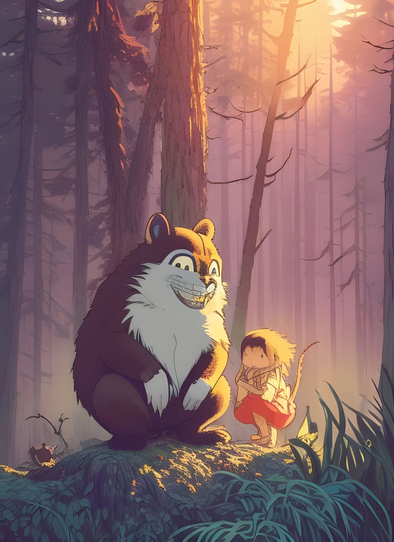 Wild Things in Forest: Whimsical Cel-Shaded Art