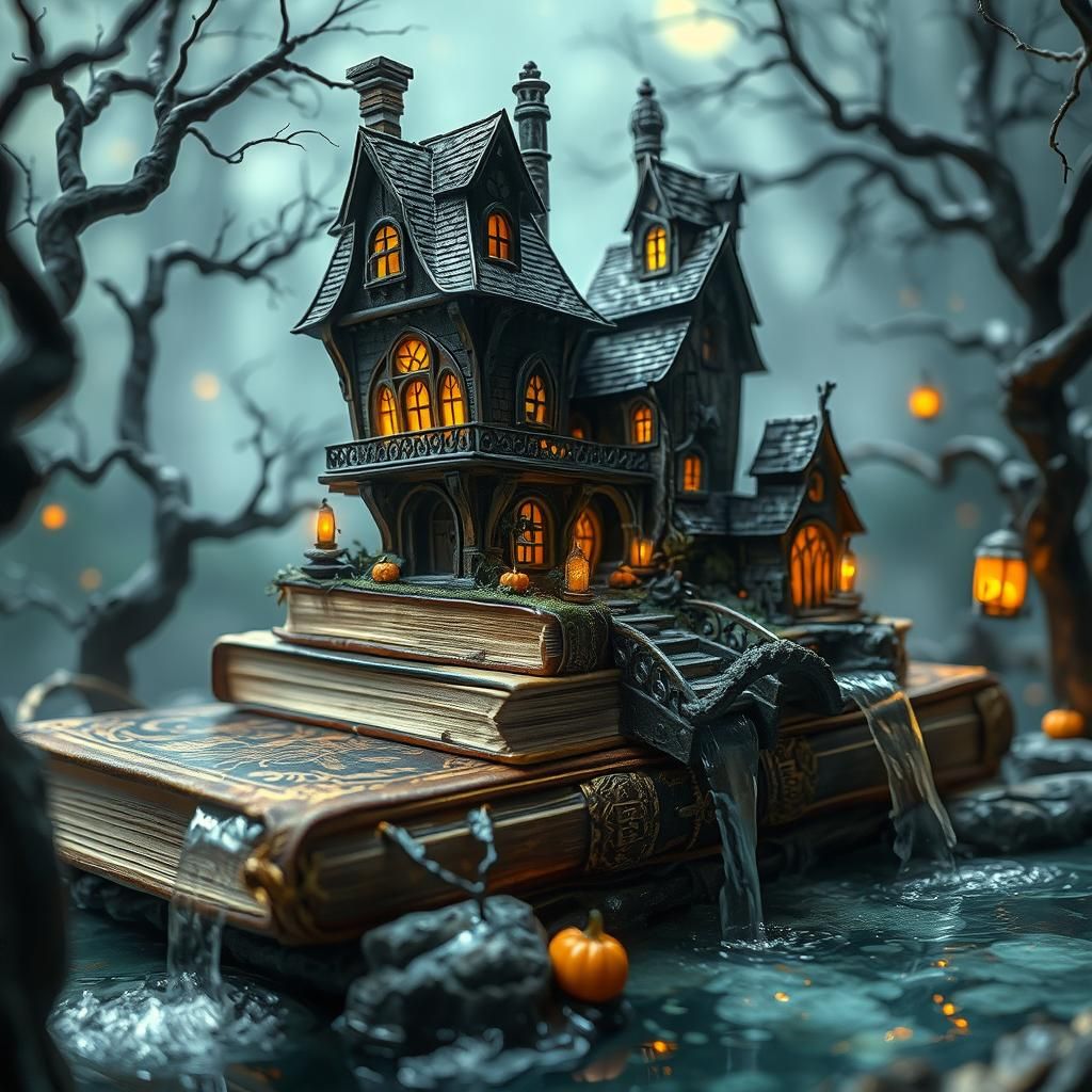 Whimsical Dark Fantasy Haunted Houses in Ethereal Light