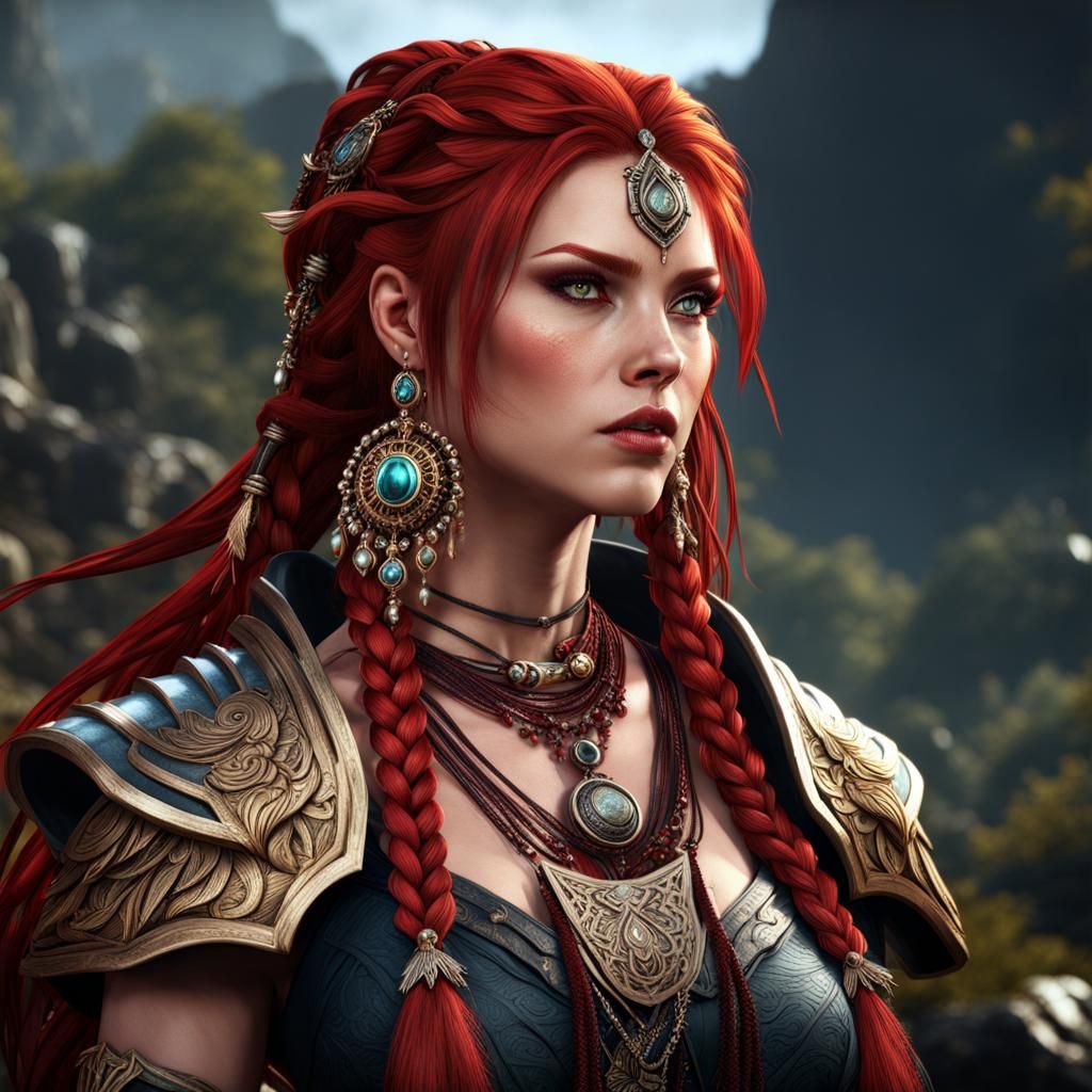 Fantasy Monster Hunter with Braids and Scars