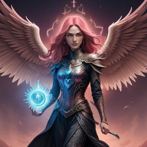 Woman at Crossroads with Phoenix Tarot Card in Pink Tones