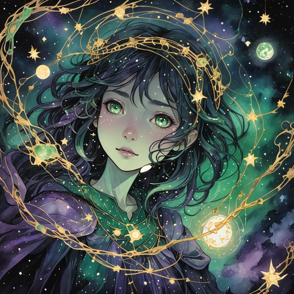 Pisces Constellation in Dark Fantasy Ghibli Style