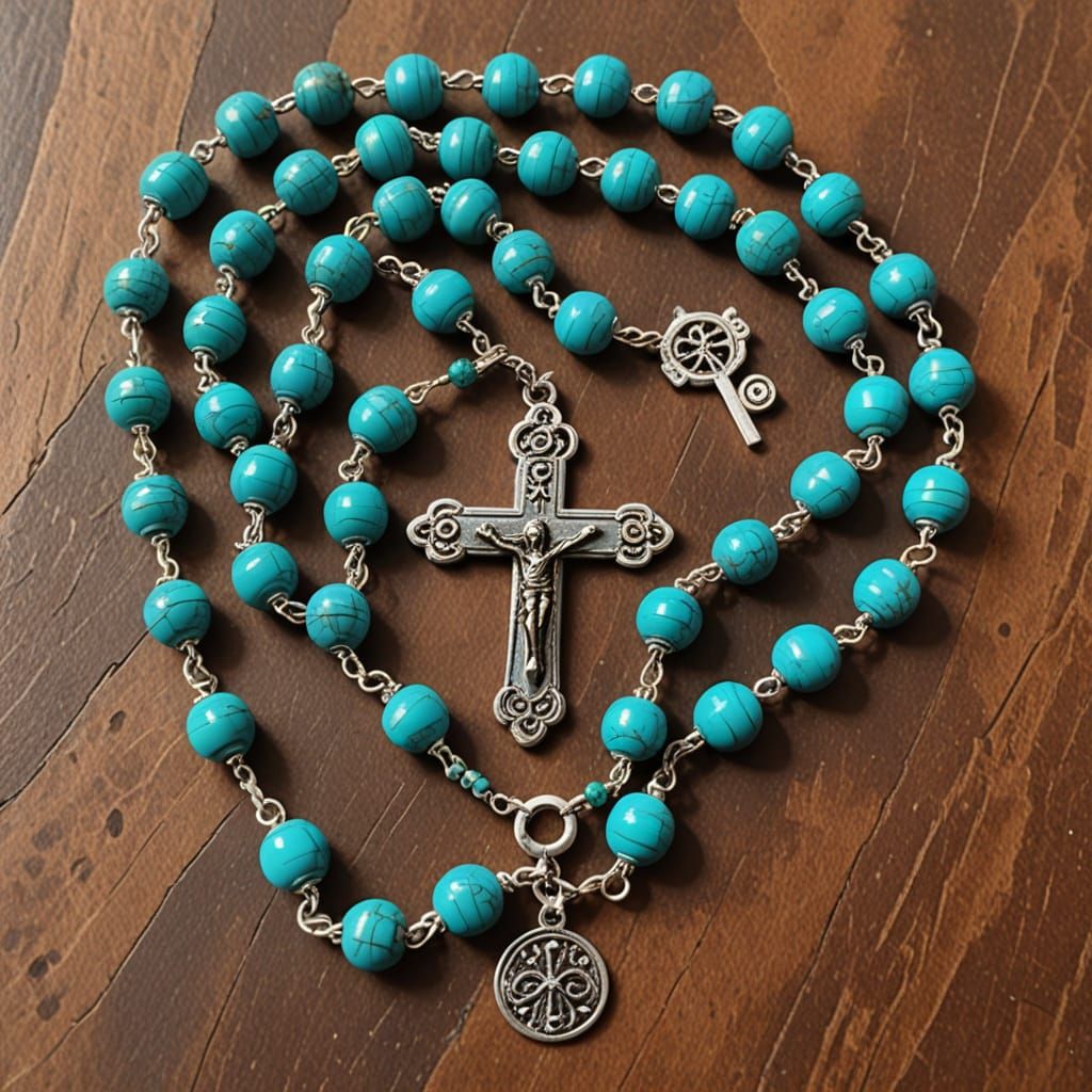 Turquoise Rosary Necklace in Abstract Style