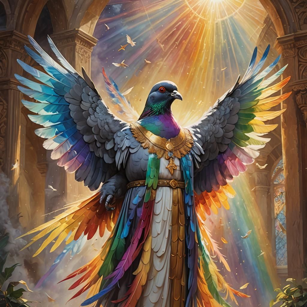 Rainbow Pigeon Priest in Mystical DnD Setting