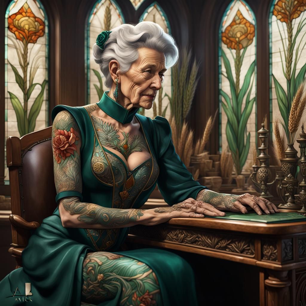 Royal Woman with Floral Tattoos Plotting World Dominion