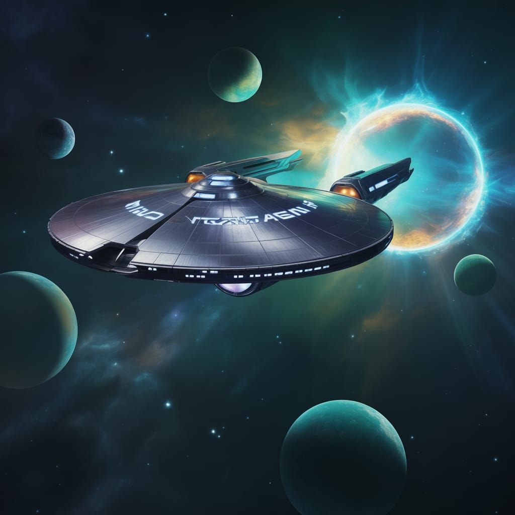 Klingon Warship Slices Through Electric Blue Solar System