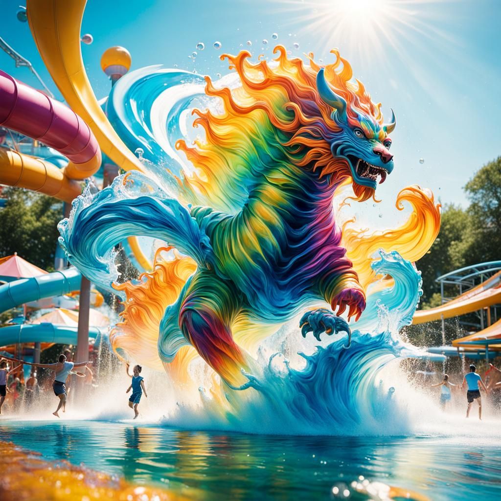 Water Elemental Leaps into Action: A Dreamcore Scene