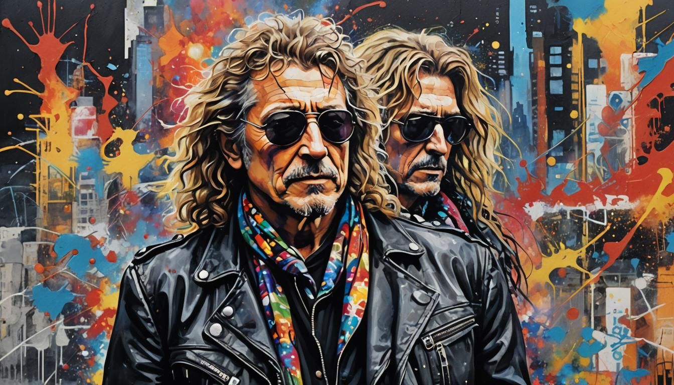 Robert Plant Portrait in Pop Art Watercolor Style