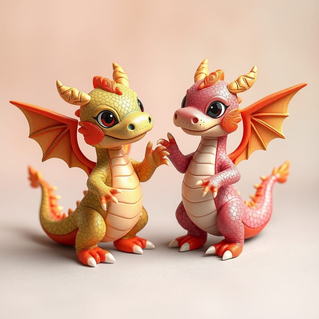 Two Cute Dragons Dancing
