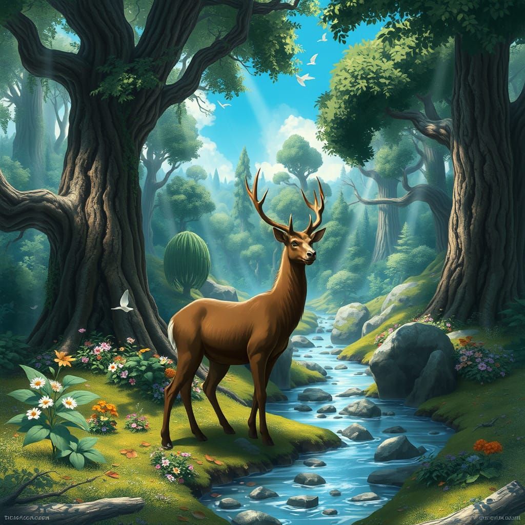 Breathtaking Saola in an Enchanted Forest, Inspired by Audub...