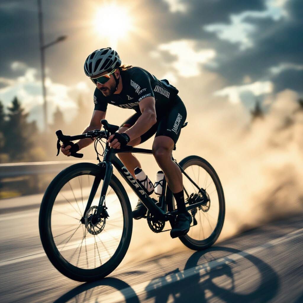 Heroic Cyclist in Dramatic Cinematic Action