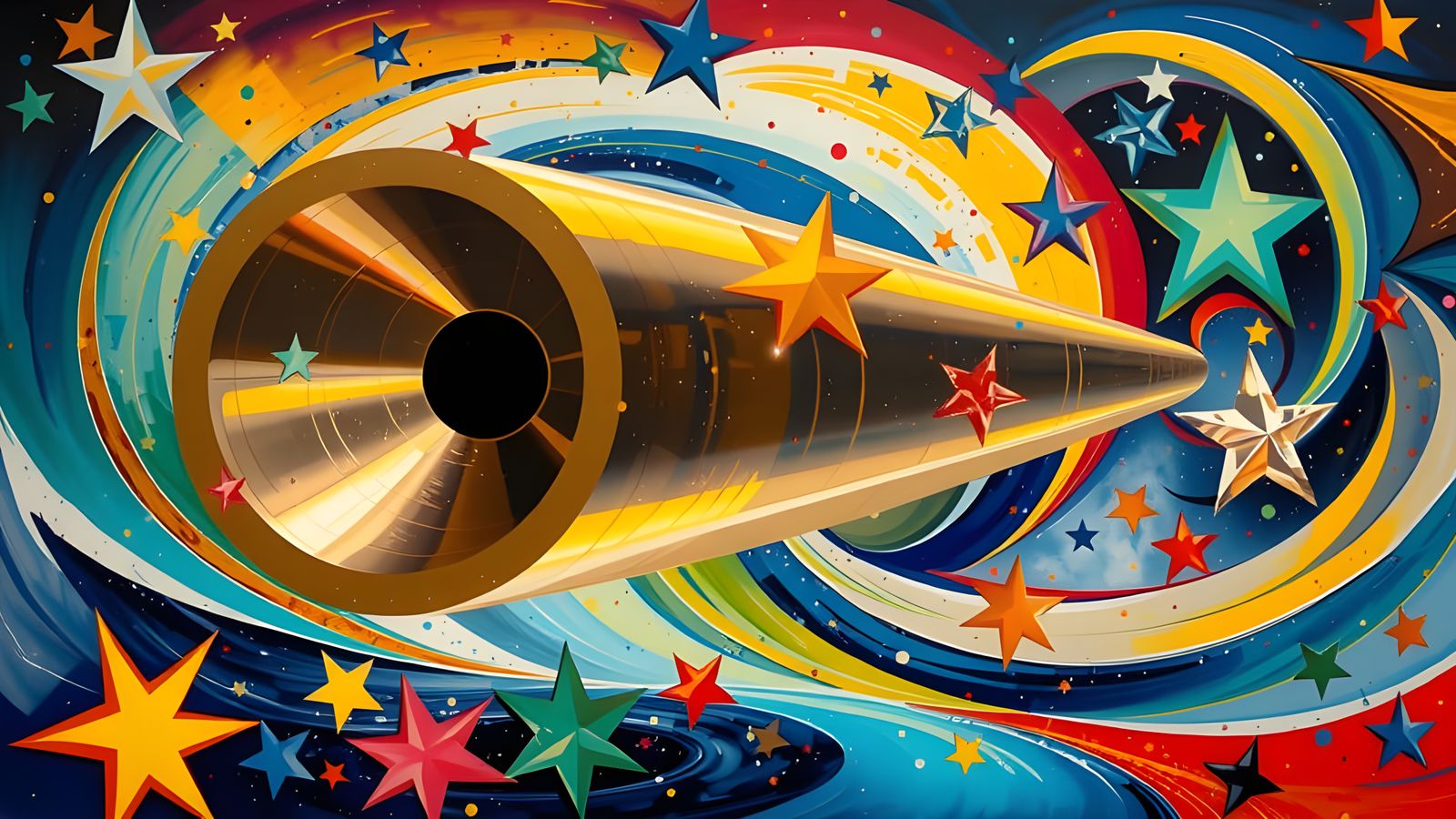 Vibrant Cosmic Maelstrom with Spinning Metallic Cylinder