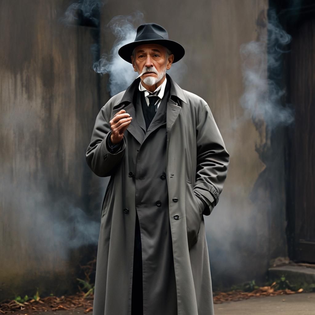 Old Man Smoking in Dark Academia Style