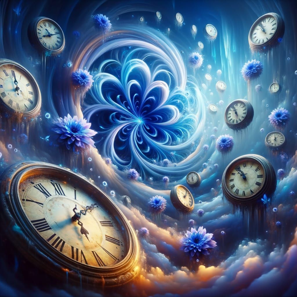 Floating Garden With Portal Flowers and Time-Warping Clocks