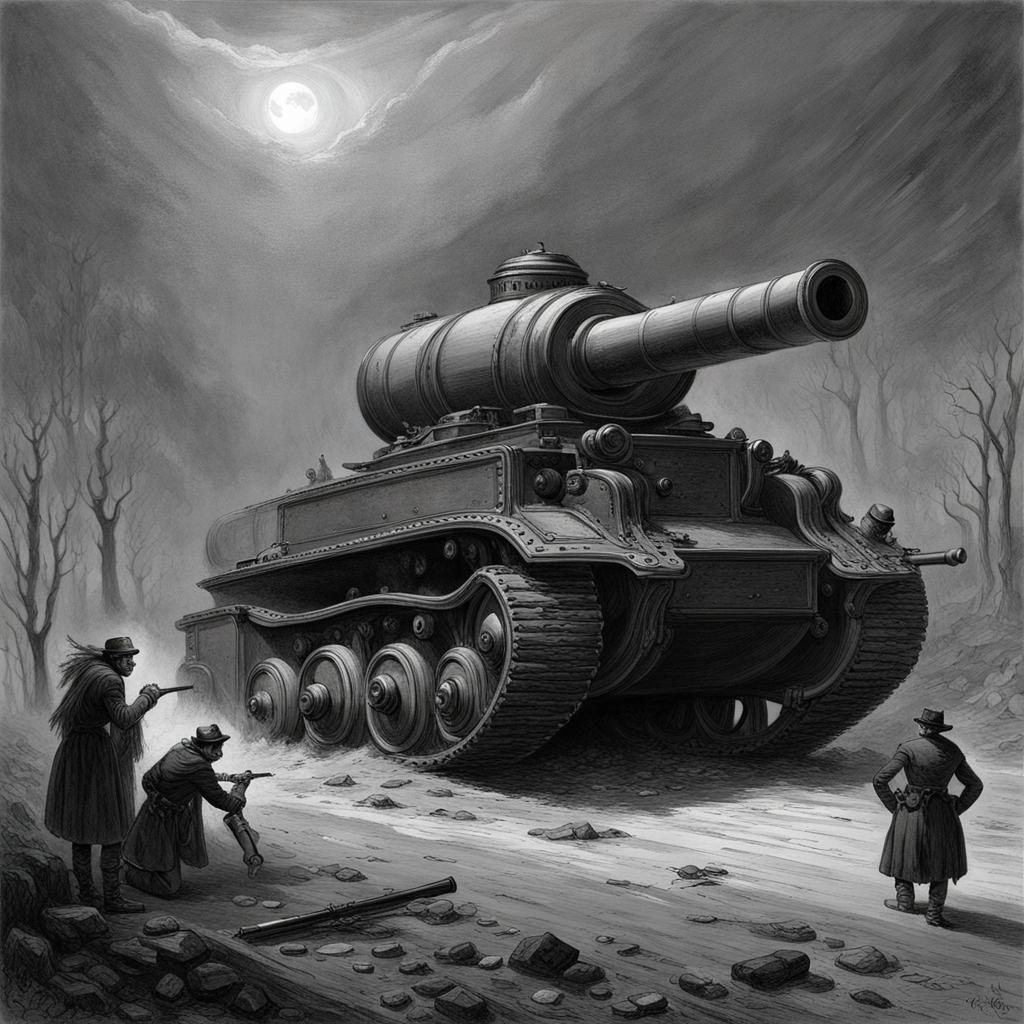 Menacing Double Canon Tank in Dark Gothic Style