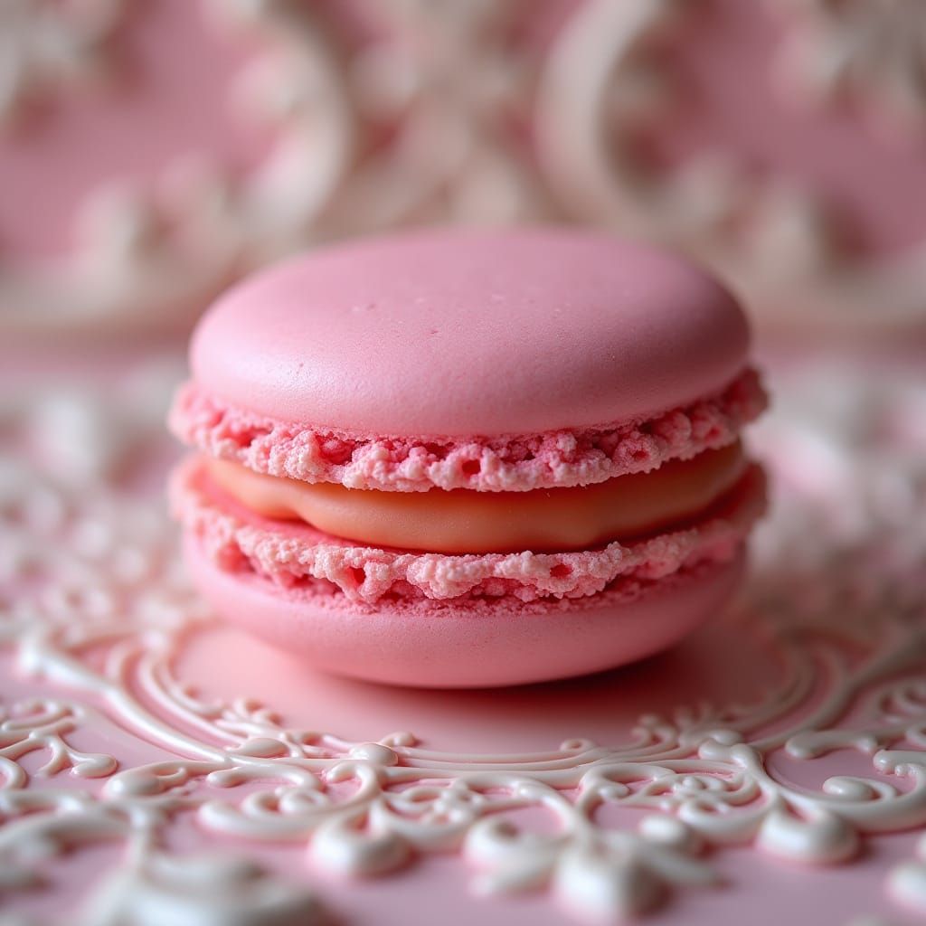 Rococo Macaron on Ornate Baroque Patisserie Background