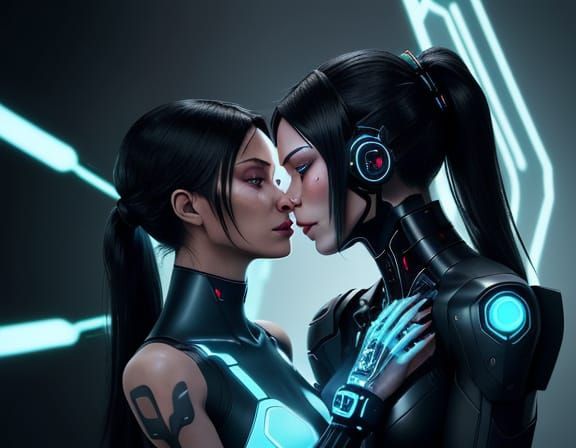 Cyberpunk Romance in the Future: Intimate Encounter