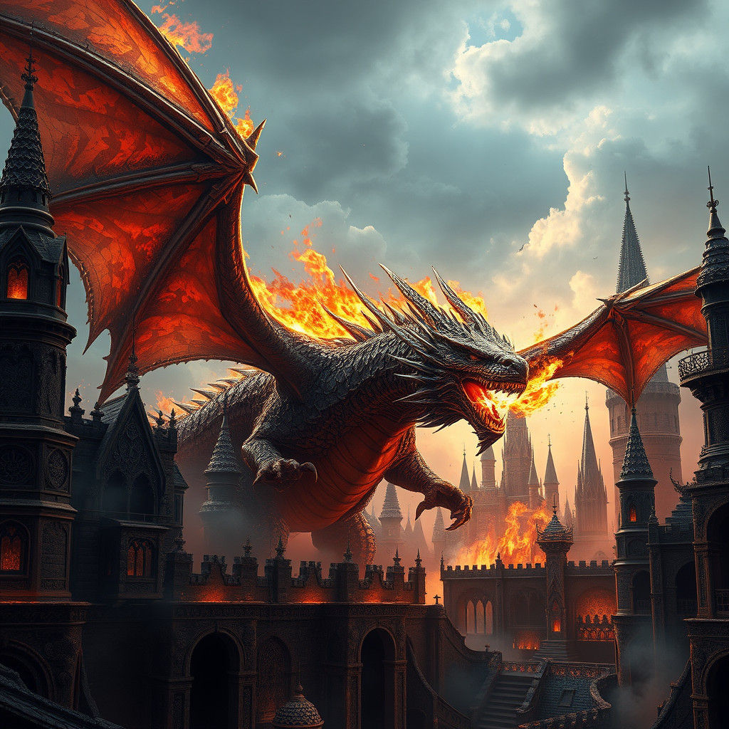 Dragon's Fury: Kingdom Ablaze in Fantasy Art