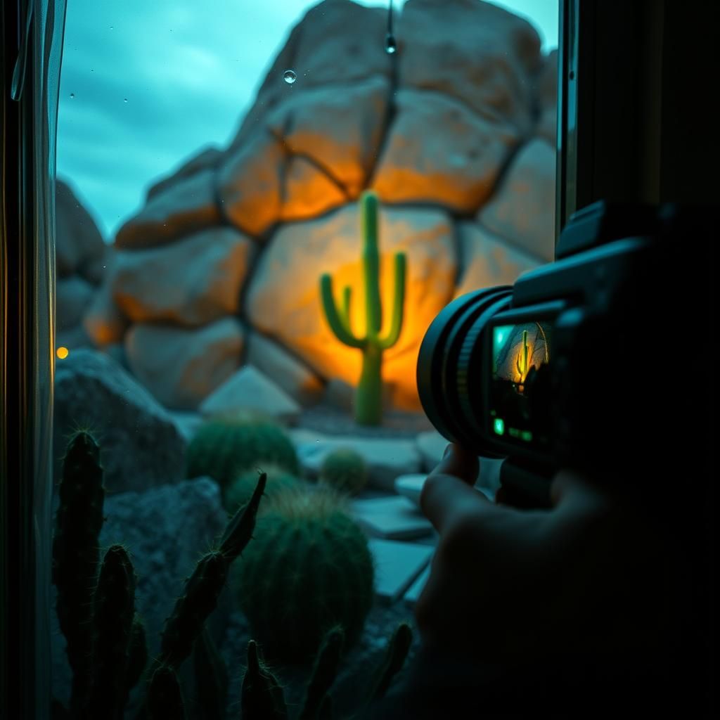 Biofilm Absorbing Camera Image of Distant Cactus