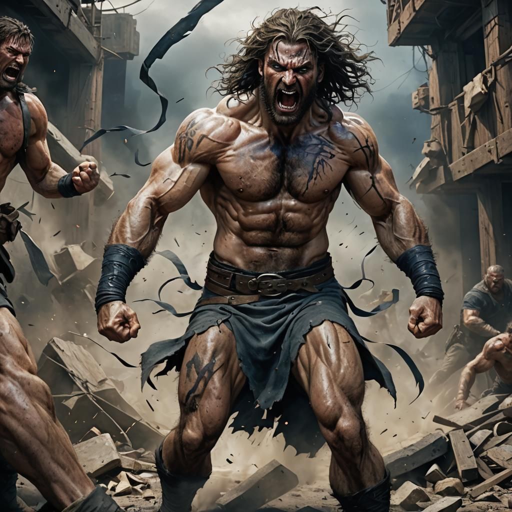 Scarred Northern Warrior in Battle, Detailed Matte Painting