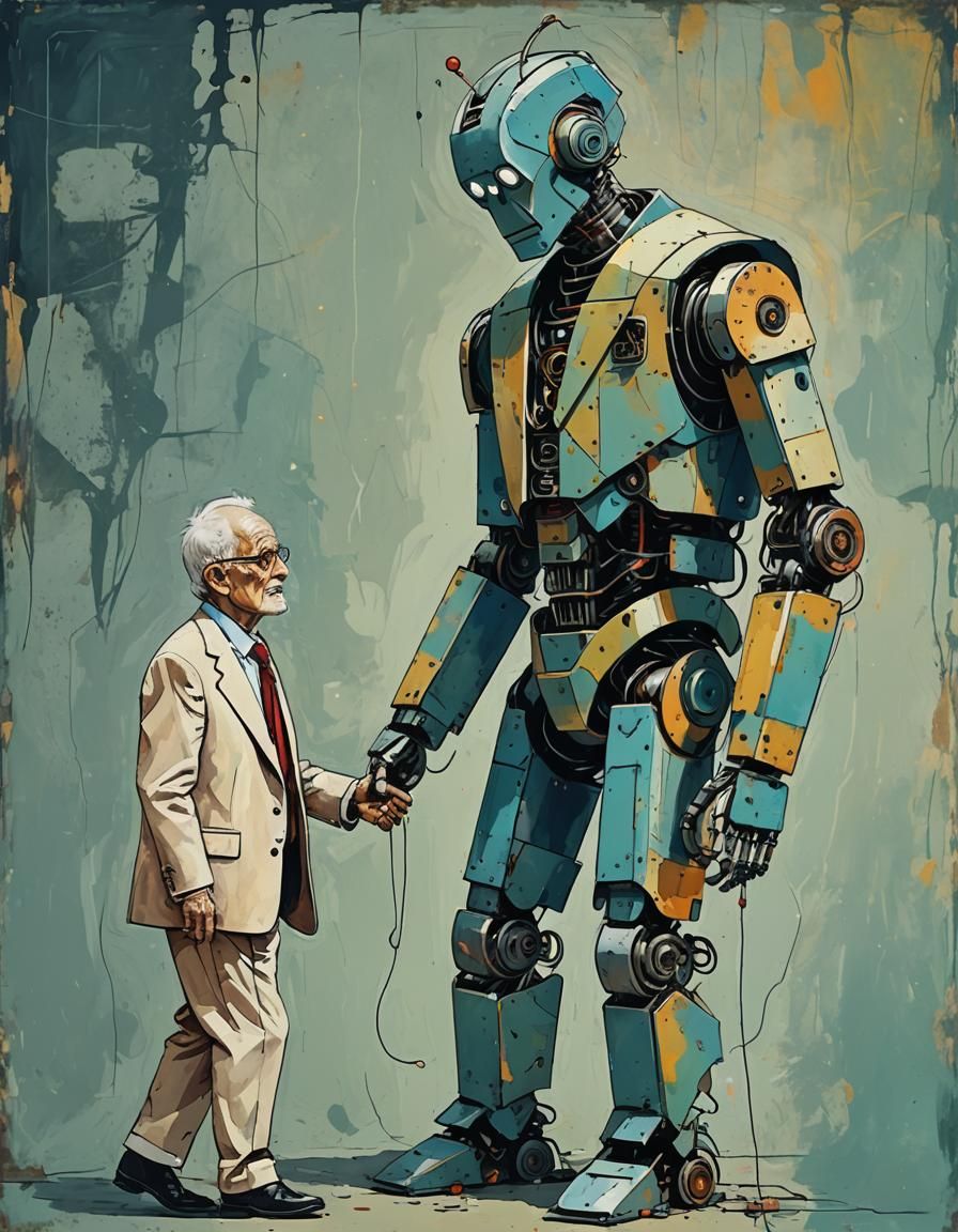 Robot in Suit Assists Gentleman in Distress