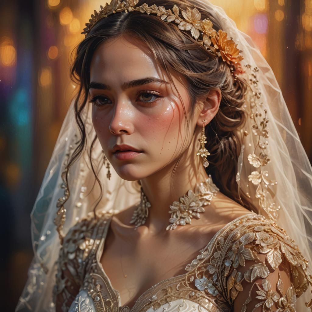 Sad Bride in Wedding Dress: Hyperrealistic Concept Art