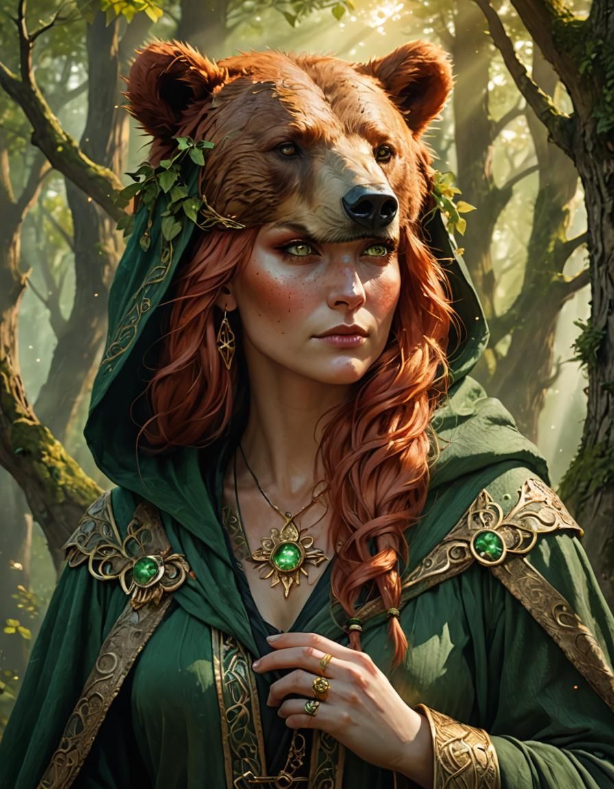 Fantasy Bear Kin Wizard Casting Healing Magic