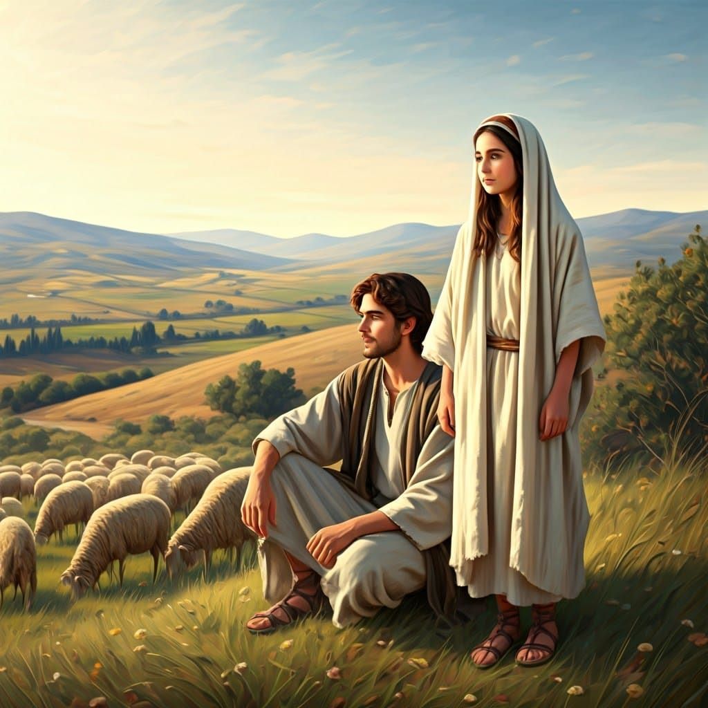 Dreamy Shepherd Scene in Ancient Attire