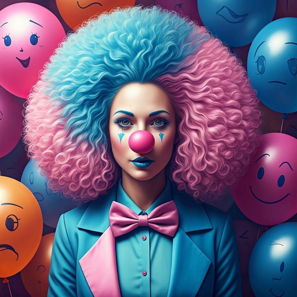 Whimsical Clown in a Vibrant Balloon Wonderland