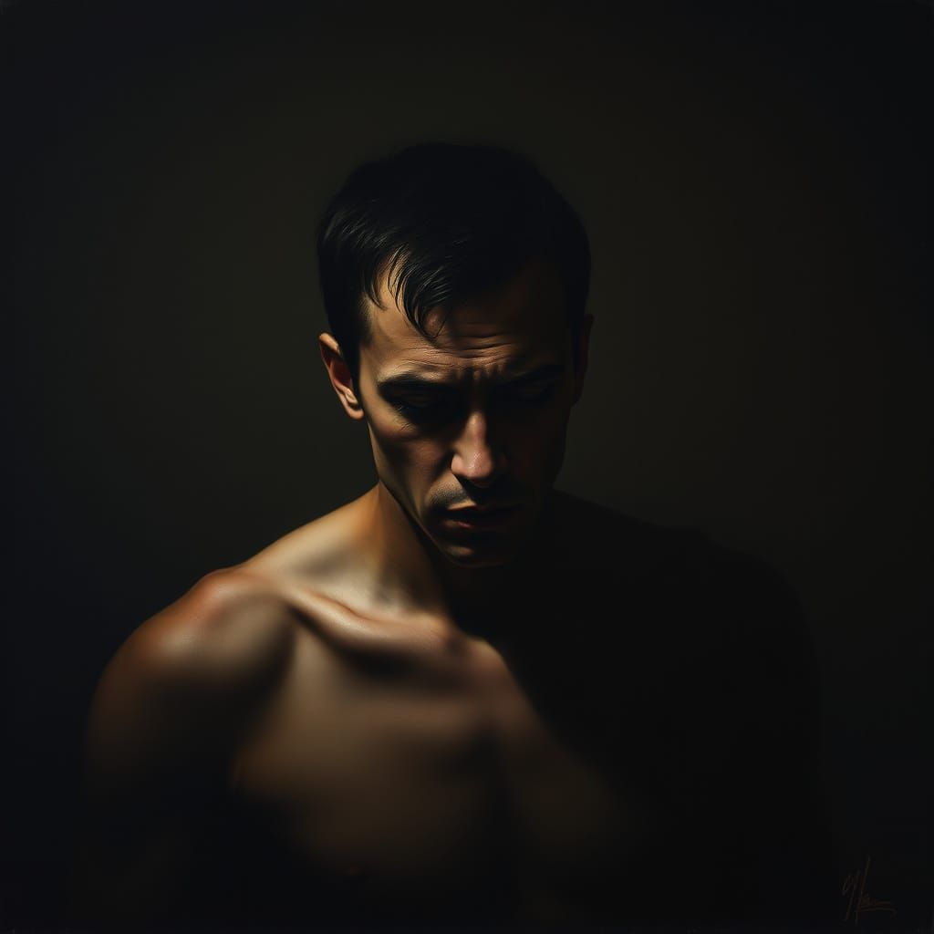 Melancholy Human Portrait in Chiaroscuro Style