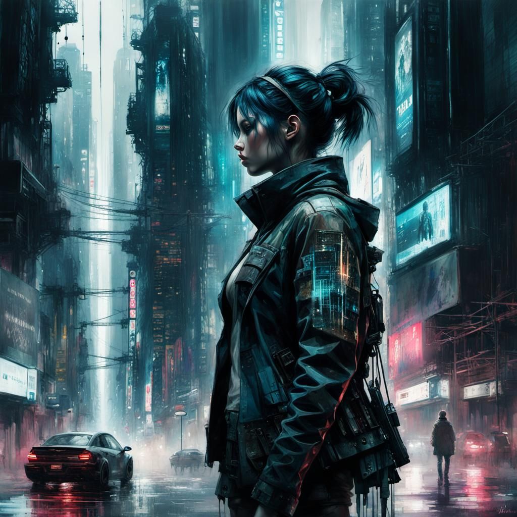 Cyberpunk City Portrait in Digital Art Style