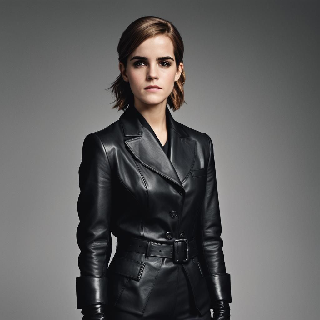 Emma Watson in Bold Black Leather Business Attire