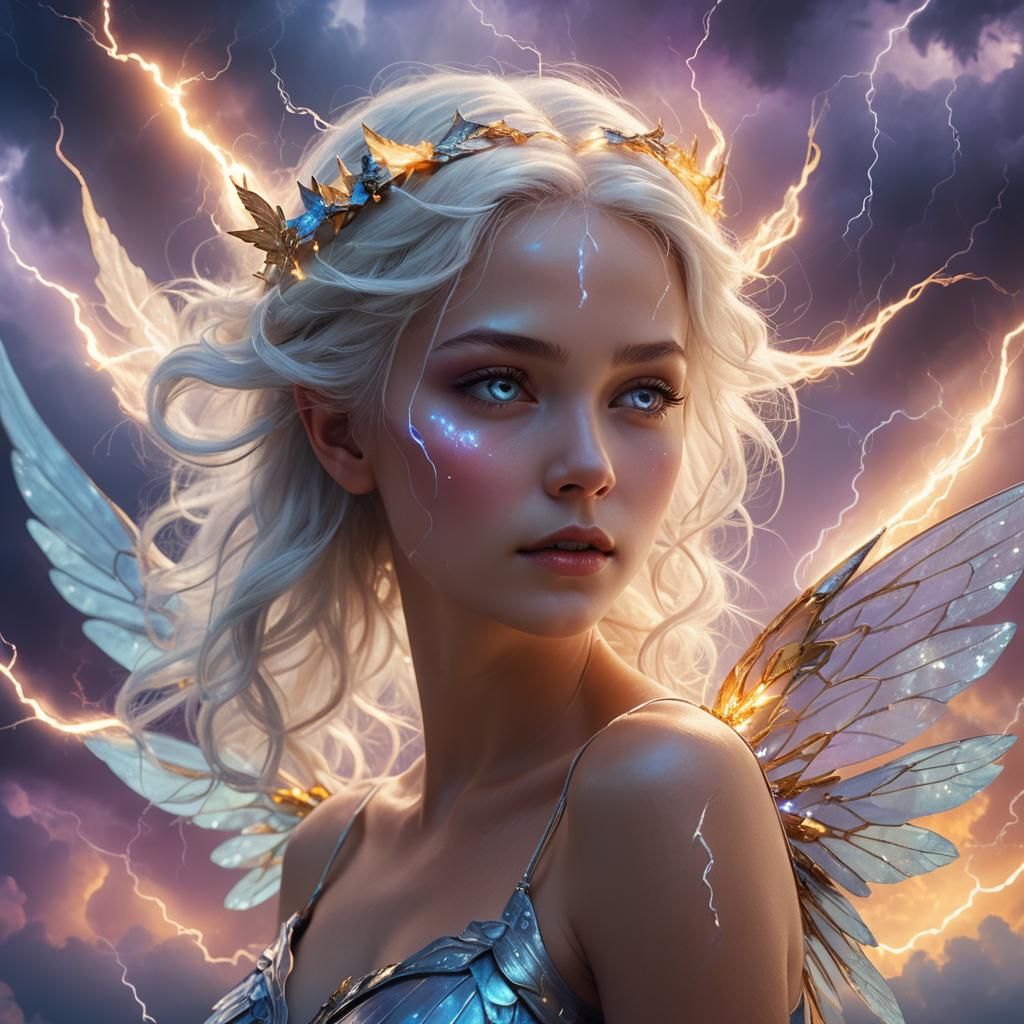 White Fairy Spreading Lightning, Digital Matte Painting