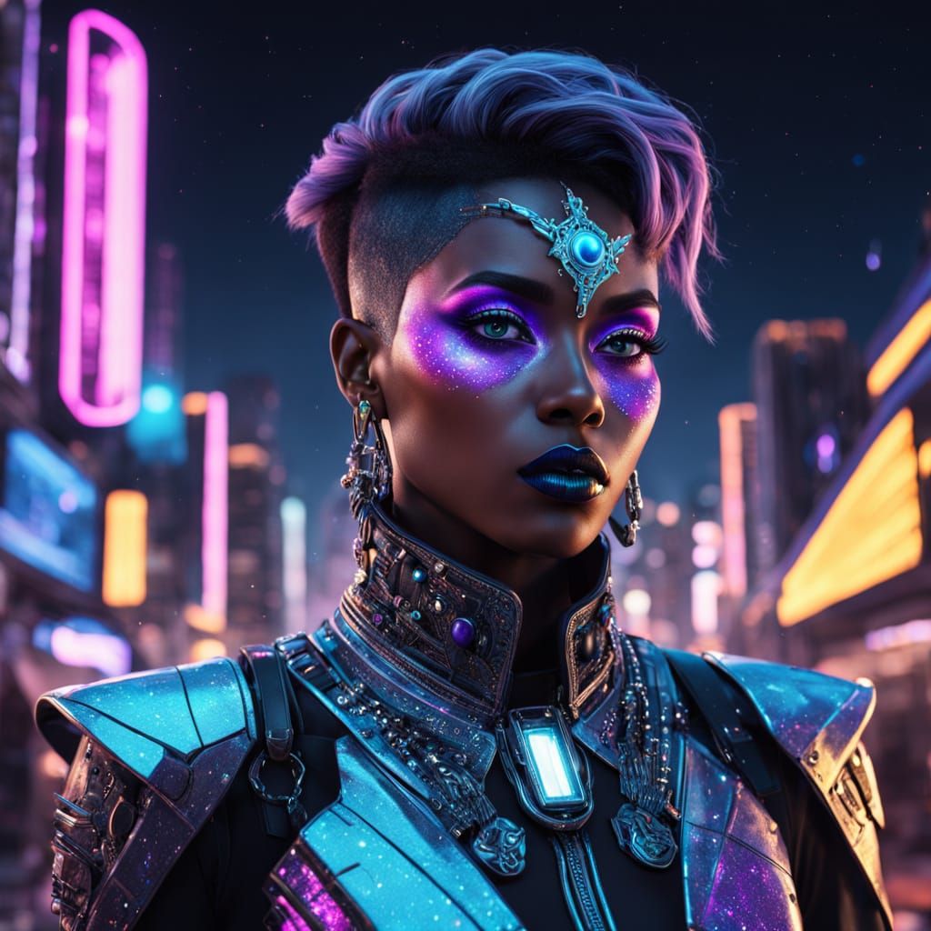 Cyberpunk Icon in Neon Noir Splendor
