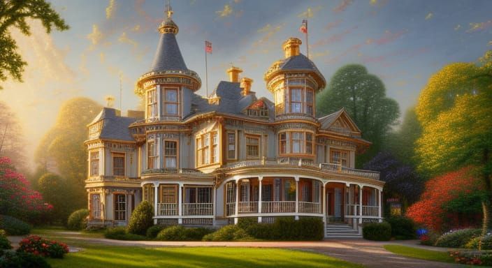 Victorian Mansion Painting in Hyperreal Style