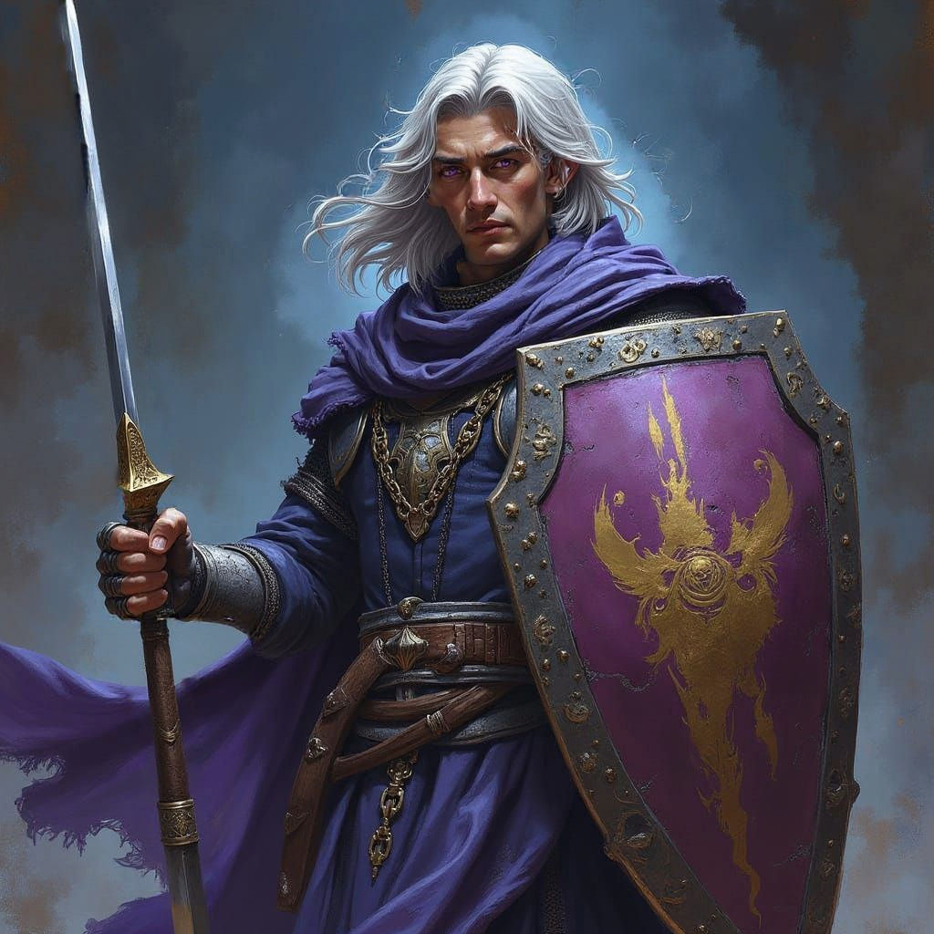 Epic Fantasy Warrior: Silver-Haired Cleric in Chainmail Armo...