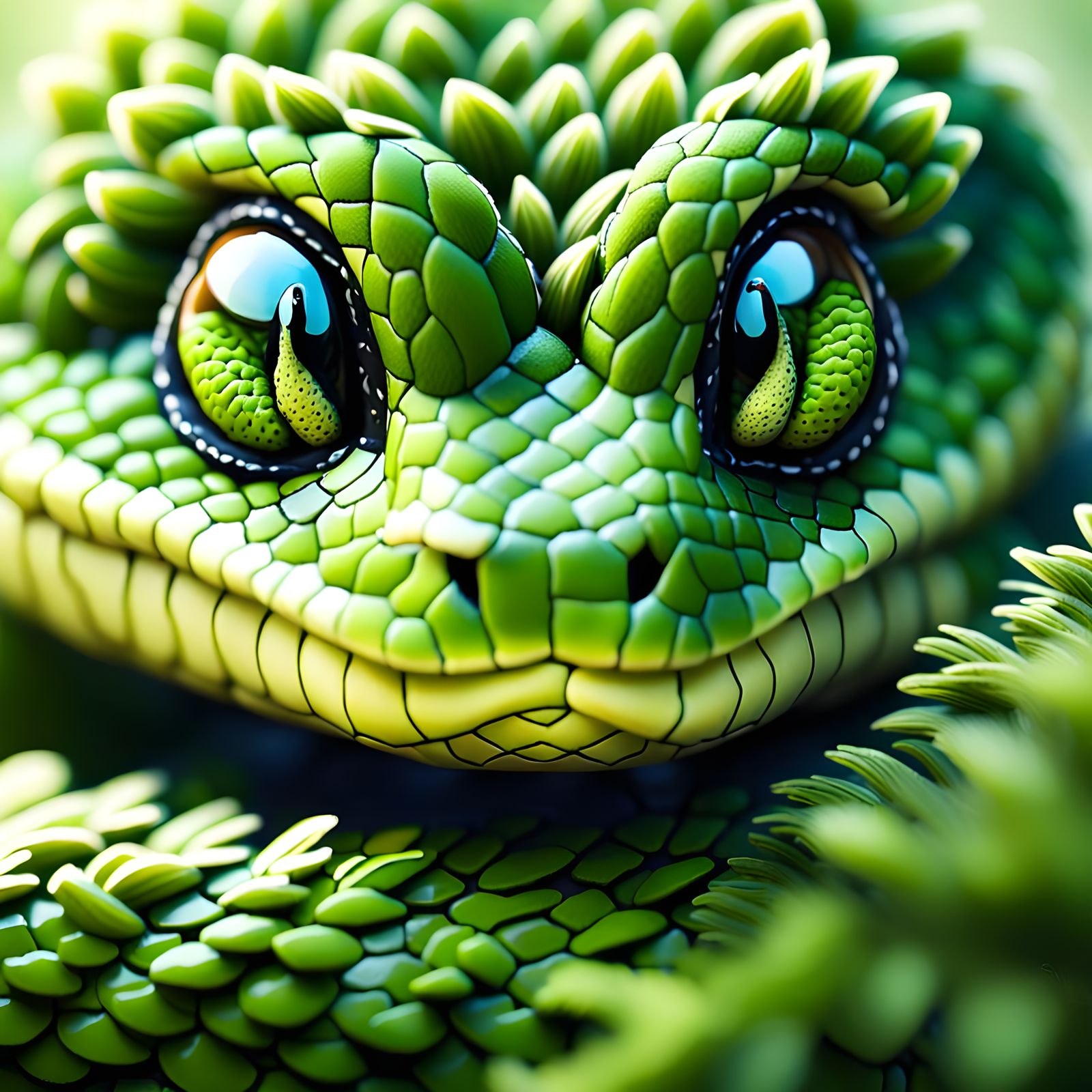 Fuzzy Moss Snake with Green Moss Scales