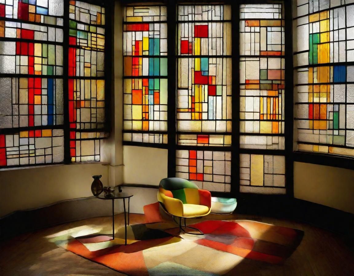 Bauhaus Interior with Stained Glass and Textile Chair