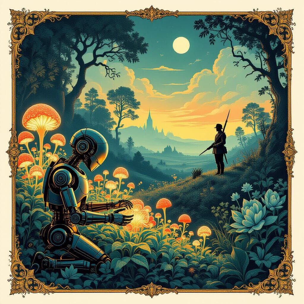 Steampunk Automaton's Glowing Garden Dreamscape