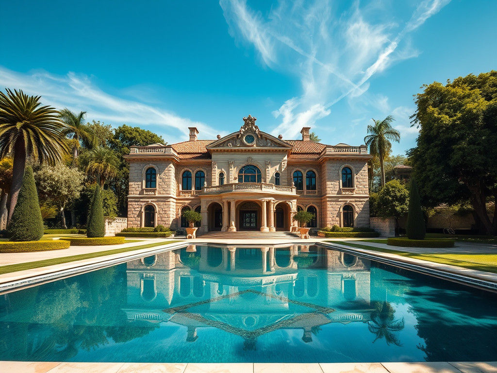 Opulent Mansion with Reflecting Pool in Photorealistic 8k