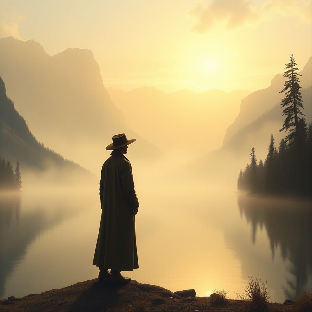 Romantic Landscape with Contemplative Figure at Dawn