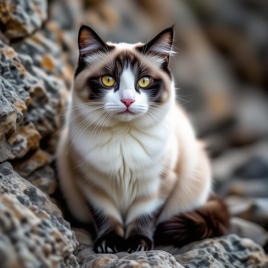 Cream Cat with Black Paws in Moody Landscape