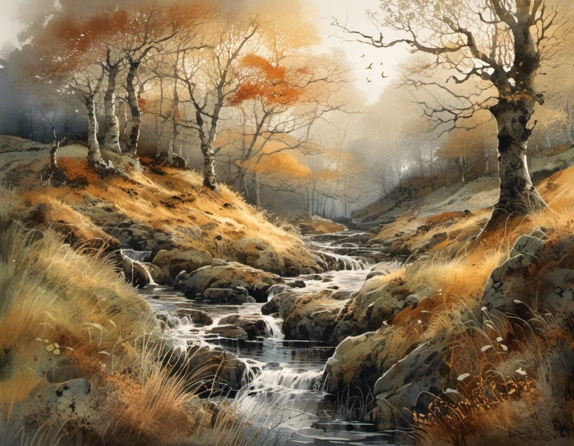 Autumnal Scotland: Intricate Digital Landscape Painting