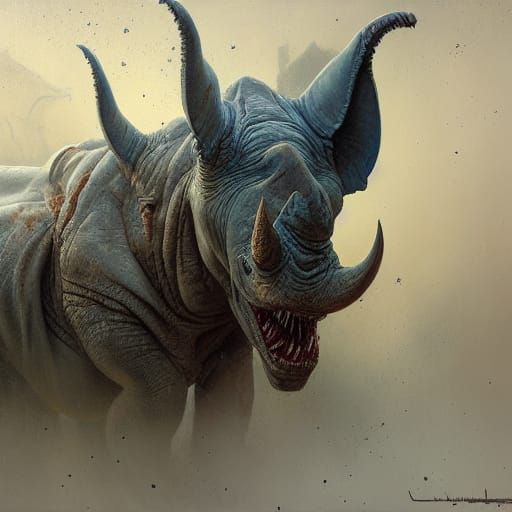Alien Vampire Rhino Hybrid as Oil Painting