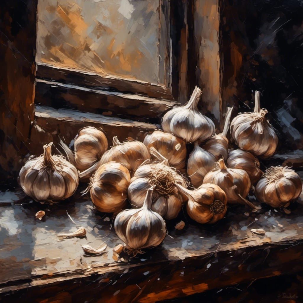 Garlic drying on the windowsill