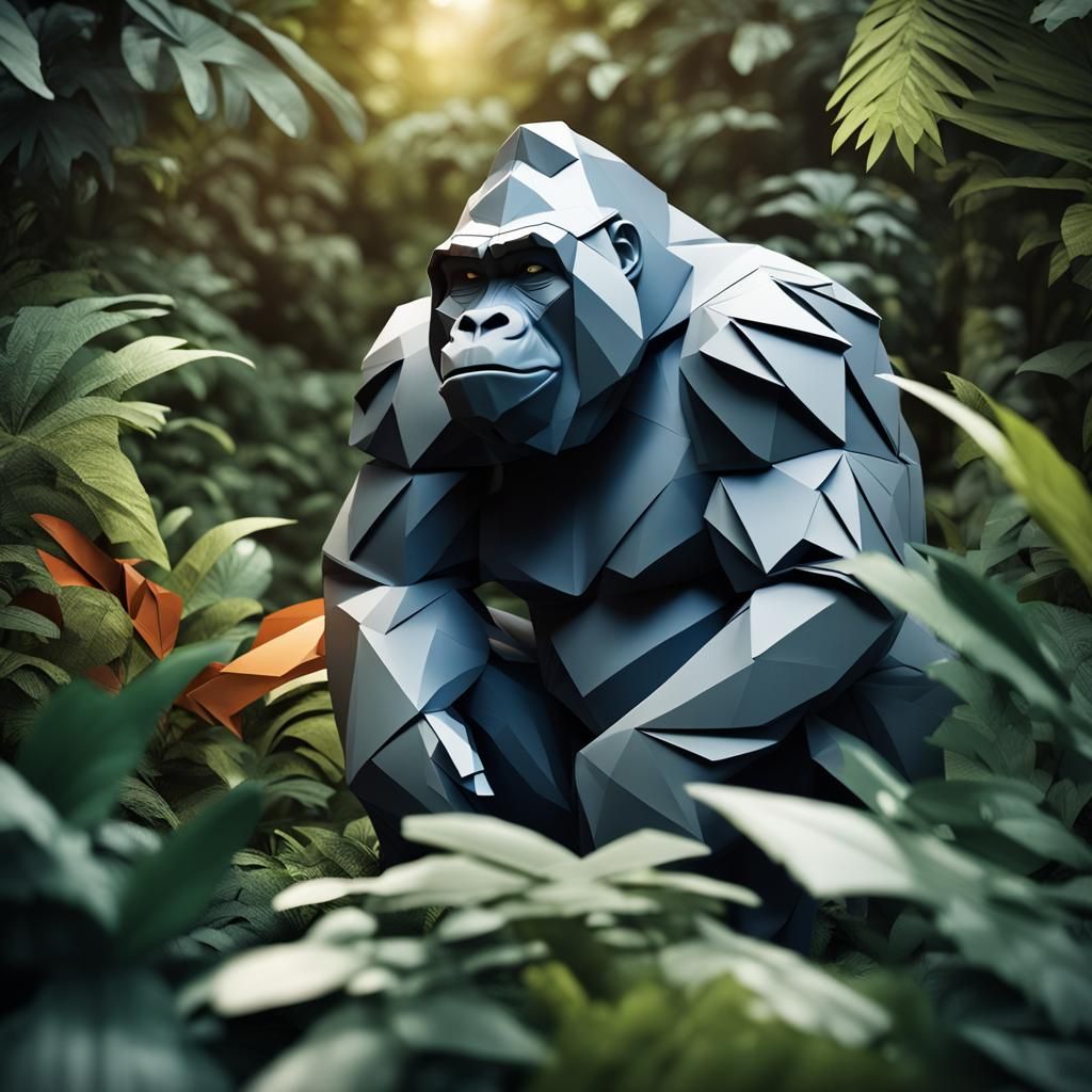 Origami Gorilla in Jungle Papercraft